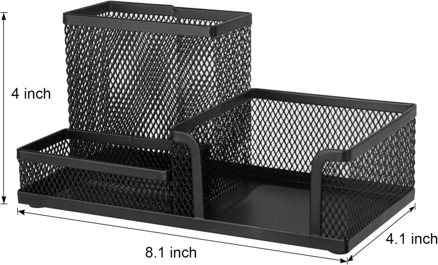 Comix Mesh Pen Pencil Holder Desk Organizer, 3 Compartment Wire Desktop Pen Pencil Cup Caddy Office Supplies Accessories for Home Office School, Black(2 Pack) - Image 3
