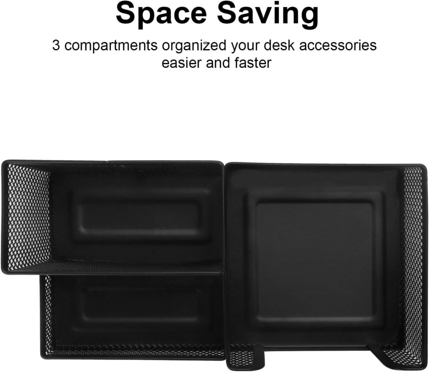 Comix Mesh Pen Pencil Holder Desk Organizer, 3 Compartment Wire Desktop Pen Pencil Cup Caddy Office Supplies Accessories for Home Office School, Black(2 Pack) - Image 6