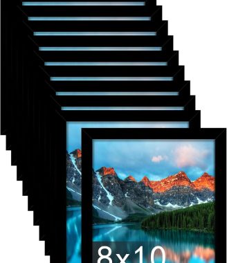 Picrit 8x10 Picture Frame Set of 12, Display 5x7 with Mat or 8x10 without Mat, Photo Frames for Wall Mounting or Table Top Display, Black.