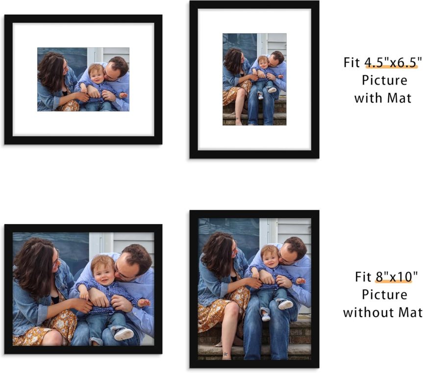 Picrit 8x10 Picture Frame Set of 12, Display 5x7 with Mat or 8x10 without Mat, Photo Frames for Wall Mounting or Table Top Display, Black. - Image 3
