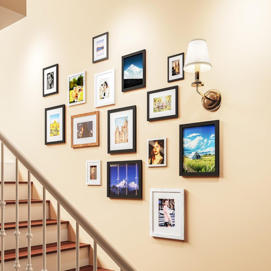 Picrit 8x10 Picture Frame Set of 12, Display 5x7 with Mat or 8x10 without Mat, Photo Frames for Wall Mounting or Table Top Display, Black. - Image 9