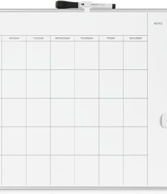 U Brands Magnetic Dry Erase Calendar Whiteboard for Wall, 23"x17", Dry Erase Board Calendar with Silver Aluminum Frame, Includes a Magnet and a Marker